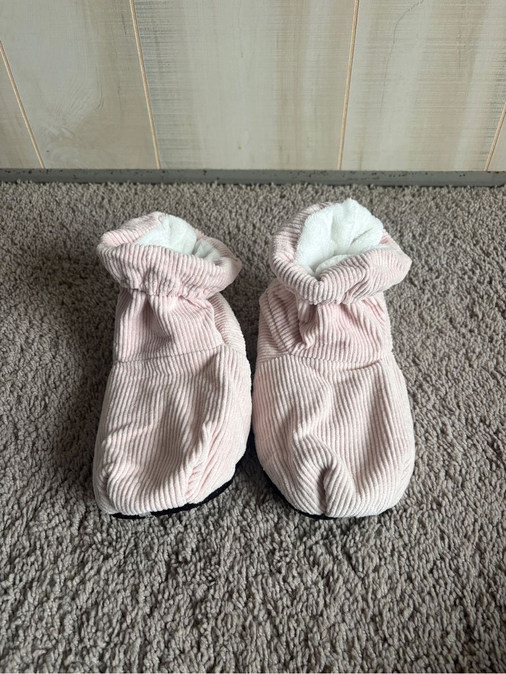 Soft Pink Corduroy Bootie Slippers with Heatable Inserts